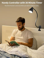 BOHON Desk Lamp 5 Color Modes 10 Brightness Dimmer Reading Light 10W 38 LED Clamp Lamp with Auto Off Timer 360° Flexible Neck Clip on Light for Bed Bedside, AC Adapter Include