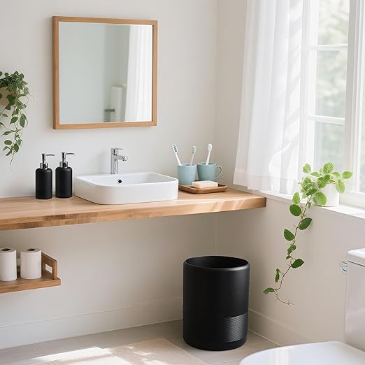 YMXYJM Modern Resin Trash Can Bin, Wastebasket for Bathroom, Kitchen, Office, Home, Black
