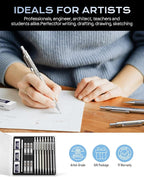 Nicpro 8 Pack 0.5mm & 0.7mm Metal Mechanical Pencil Set, MB1000 Lead Drafting Pencil for Artist Writing, Sketching, Drawing with 6 Tubes HB Lead Refills, 3PCS 4B Eraser, 9PCS Cap Eraser - With Case