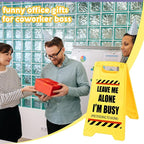 Funny Office Desk Accessories,Office Cubicle Decor,Desk Decor，Phone Holder Mirror Acrylic Table Signs，Joke Warning Team Mini Gifts for Coworker Employee Manager Director Supervisor (Leave Me Alone)