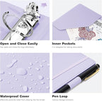 Ospelelf Mini Binder 2 Inch Small 3 Ring Vintage Leather Clipboard 5.5" x 8.5", Professional Binder Organizer Dividers with Tabs, Purple