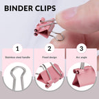 LincOficey 200pcs Paper Clips Binder Clips and Push Pins Set, Mini Clips and Thumb Tacks for Multipurpose Document Organization (Pink)