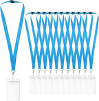 12-Pack Sky Blue Breakaway Lanyards with Waterproof Badge Holders, Polyester Neck Straps for ID Cards, Events, Office, and Schools