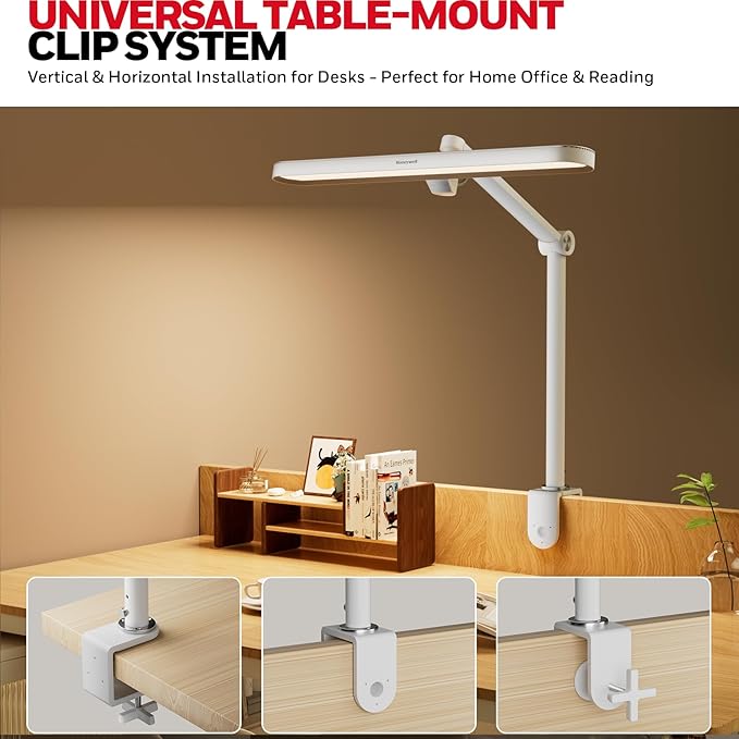 Honeywell LED Desk Lamp with Clamp - 05B02 Upgraded Touch Control Sunturalux Natural Light Clip On Desk Light 4000K 1300LM Dimmable Eye Caring Table Lamp Full Metal Desk Lamps for Home Office