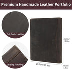 Geslun Genuine Leather 3 Ring Binder, 8.5 x 11 Letter Size Folio with Pen Holder, Soft Notebook Portfolio Cover, Slim Notepad Padfolio Thin File Organizer for Work Executive Meeting, Dark Khaki