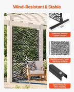 VEVOR Metal Privacy Screen, 47" W x 72" H, Outdoor Privacy Screens & Panels, Freestanding Outdoor Divider with Stand, 3-Panel Decorative Garden Steel Privacy Fence for Balcony Patio Indoor Room Black