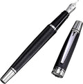 Webson Gill Show Up' Black Luxury Executive Fountain Pen, Woven Lacquer & Chrome, Medium Nib, Smudge Free, No Bleed, Use Any Fountain Ink with Included Converter, Fits Cartridges (sold separately)