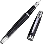 Webson Gill Show Up' Black Luxury Executive Fountain Pen, Woven Lacquer & Chrome, Medium Nib, Smudge Free, No Bleed, Use Any Fountain Ink with Included Converter, Fits Cartridges (sold separately)