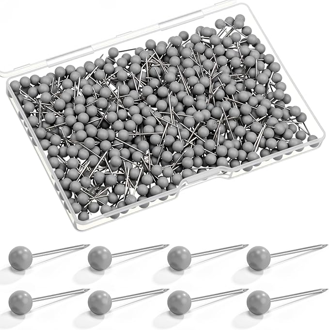 WILLBOND 500 Pack Map Push Pins Map Tacks Small Round Head Push Pins Thumb Tacks for Travel Picture Photo Bulletin Board Wall DIY Craft School Office Home(Gray,1/6 Inch)
