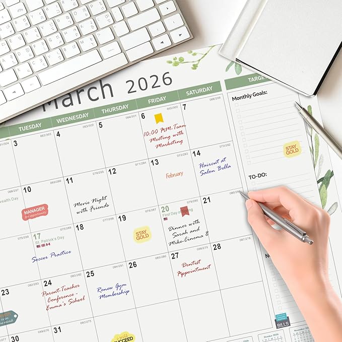 2026 Desk Calendar, Large Desk Calendar 22" x 17" (Jan 2026 - Jun 2027) Monthly Desktop Wall Planner for Family Teacher School Office Supplies, Leaf