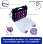 Tools Organizer Box Small Parts Storage Box 50-Compartment Double Side Hardware Organizers with Removable Plastic Dividers for Screws, Nuts, Nails, Bolts, Purple