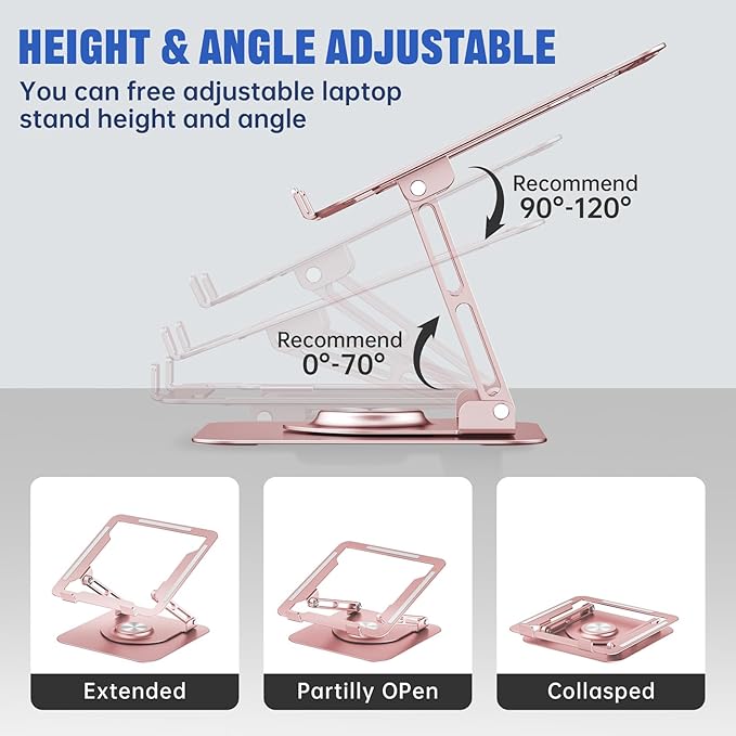 JOYEKY Laptop Stand for Desk, Adjustable Computer Stand with 360° Rotating Base, Ergonomic Laptop Riser for Collaborative Work, Foldable & Portable Laptop Stand, fits for All 10-16" Laptops