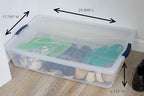 Rubbermaid Cleverstore 42 Quart Stackable Plastic Storage Bin with Lids for Garage, Closet, and Classroom, Clear, 4 Pack