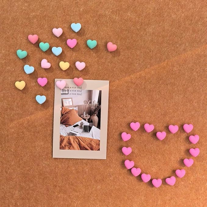 Aoxsie 28pcs Decorative Push Pins Multicolored Heart Thumbtacks Thumb Tacks for Bulletin Cork Boards Office Organization Home