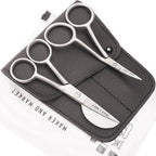 MAKER AND MARKET Small Embroidery 4.5 Inch Scissors Set of 2 Kit - Mini Double Bend Offset Duckbill and Double Bend Long Applique Needlepoint Blade with Pouch Sleeve (Satin)