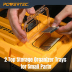 POWERTEC 19-Inch Tool Box with Trays - Lockable, Metal Latch, Organizer, Portable Storage for Tools, Small or Mid-Sized Parts (72362)