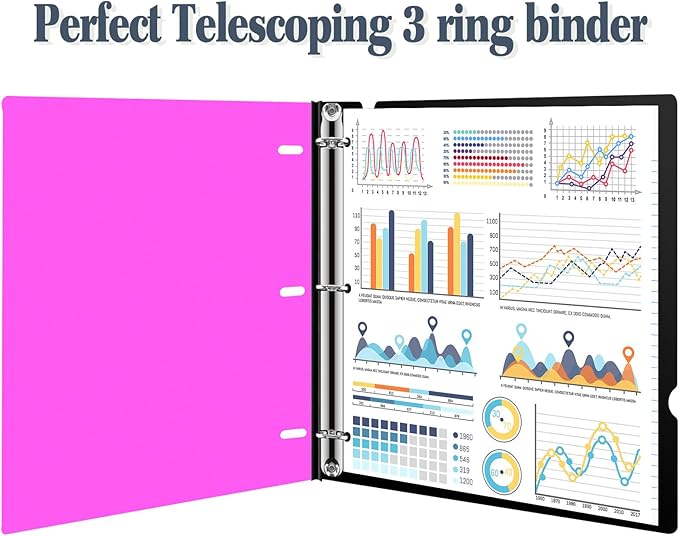 INFUN Telescoping 3 Ring Binder - 4PCS, Portable Plastic 3 Ring Binder with Telescoping Spine, Binders with Foldable Front Cover Holds 8.5"x11" Paper for School, Office, Homes