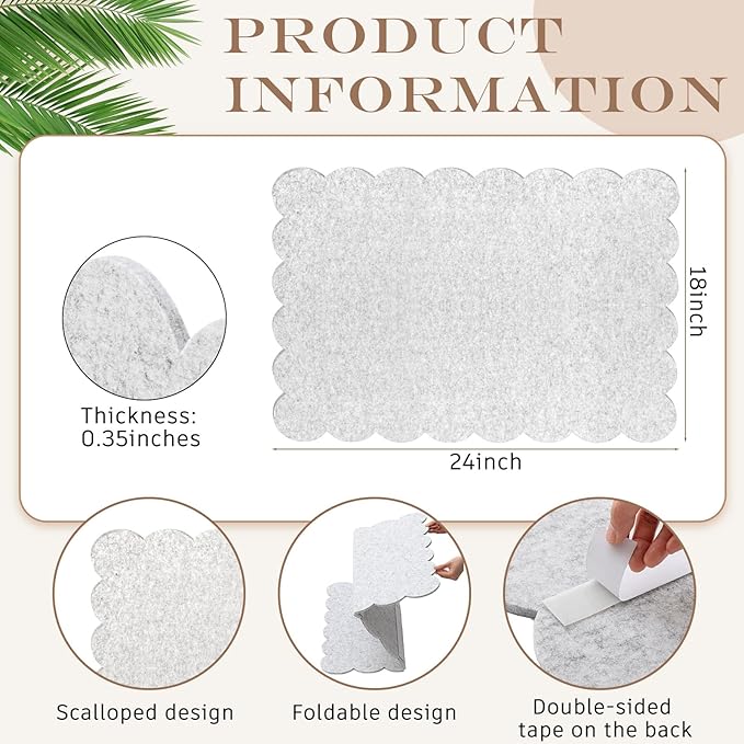 Mooliwe Scalloped Felt Bulletin Board 24 x 18 Inches Foldable Light Gray Pin Cork Board Alternative for Wall, 2' x 1.5' Trifold Picture Vision Self Adhesive Bulletin Decorative