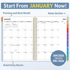 SUNEE 2026 Appointment Book, Quarter-Hourly, Weekly & Monthly - from January 2026 - December 2026, 8.5"x11" Weekly Planner, Flexible Cover, Note Pages, Pockets, Bookmark, Spiral Binding, Gray Blue