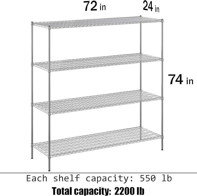 Regal Altair 24" Deep x 72" Wide x 74" Height Wire Shelving Kit | 4-Tier | NSF Commercial Storage Rack Unit
