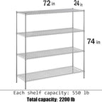 Regal Altair 24" Deep x 72" Wide x 74" Height Wire Shelving Kit | 4-Tier | NSF Commercial Storage Rack Unit