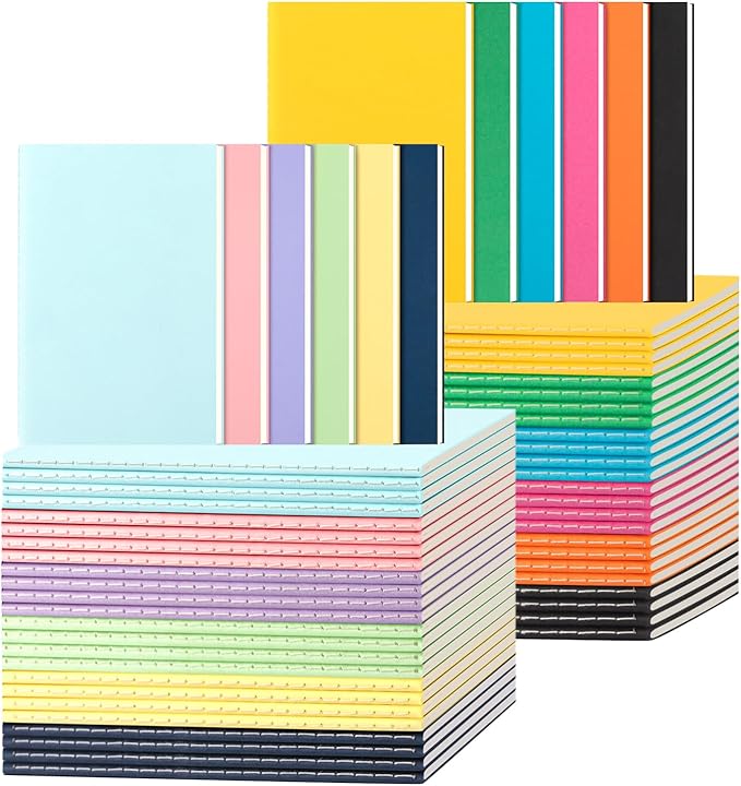 ALKALO 60 Pack Colorful Lined Notebooks for Writing, Journals Bulk, A5 Composition Books, 8.3x5.5 Inch, 60 Pages, 30 Sheets Sketchbooks for Office School Travel Supplies (Lined-60 pack, 12 Colors)