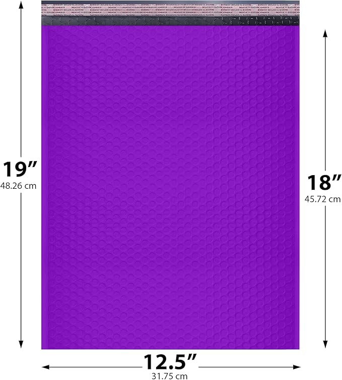 Purple 12.5x19.5 Inch Large Poly Bubble Mailers #6 | Padded Envelopes with Self Seal | Air Lined Cushioned Bubble Mailer | Usable Size 12.5x15 | 50 Pack Bulk | Lightweight shipping Bags