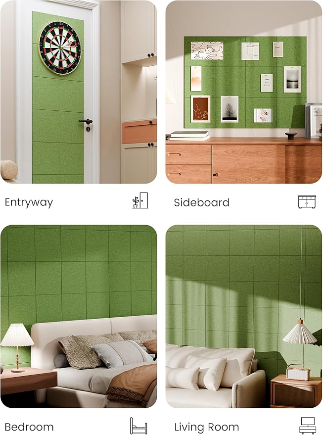 Bumusty Large Cork Board 47"x35" Alternative - 12 Pack Felt Wall Tiles with 70 Safe Removable Adhesive Tabs, 30 Pushpins, Cork Boards for Walls Pin Board Bulletin Board Office Decor (Kelly Green)