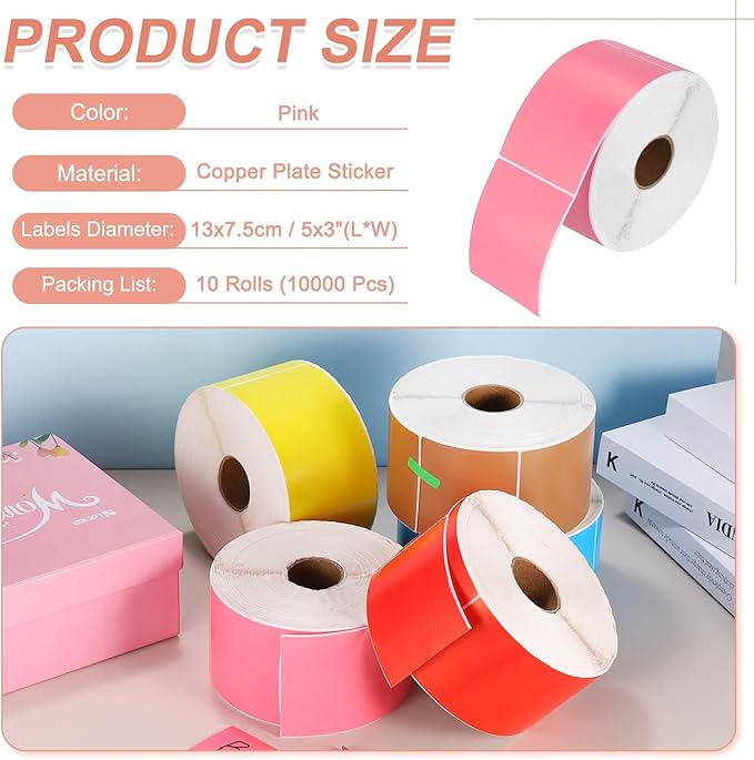 PATIKIL 1000Pcs Colored Coding Labels Stickers, 5x3 Inch Rectangle Inventory Stickers Self Adhesive Tags for Office Business Inventory Management Product Labeling Home Decor, Pink