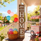 Welcome Sign for Front Porch, 47" Large Wooden Welcome to Our Home Sign Door Hanging Standing Plaque, Farmhouse Vertical Outdoor Porch Decorations for Yard Patio Entrance (Natural)
