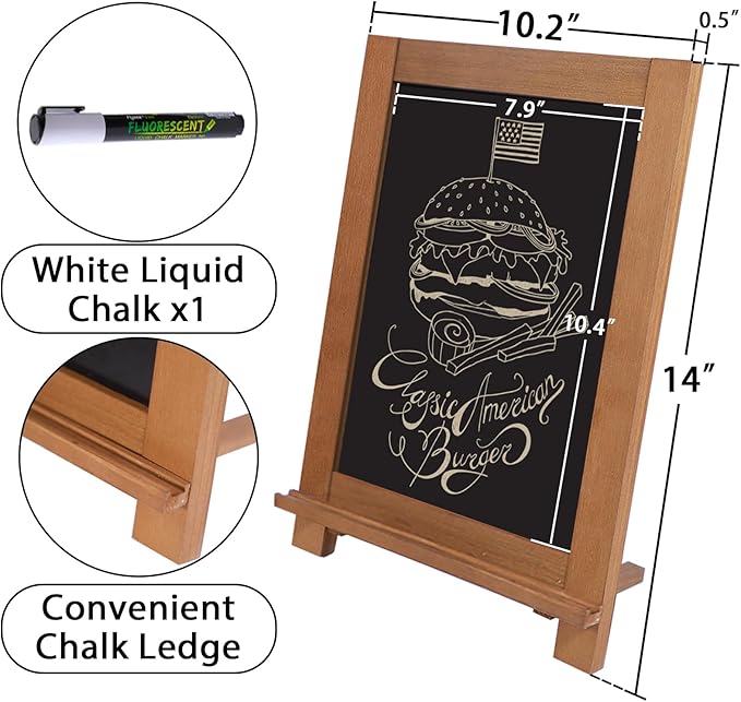 Newzealkids Tabletop Chalkboard Signs 10.2"x14" Magnetic Small Chalkboard Sign, Desktop Standing/Wall Hanging Blackboard with Liquid Chalk Marker, Wood Framed Menu Board for Kitchen, Café, Home Decor