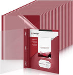 Teling 48 Pcs Clear Front Report Covers with 3 Prongs, Plastic Dark Red Presentation Folders Bulk with 3 Pockets for A4 and Letter Size Paper, 90 Sheet Capacity, Document Covers for School Business
