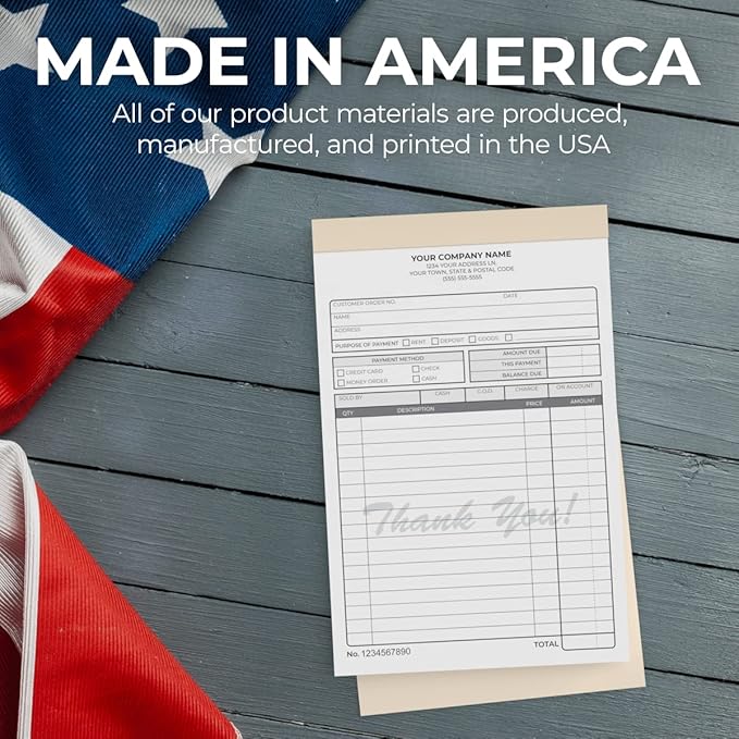 Custom 5.5" x 8.5" Carbonless NCR Books in 2-Part Duplicate Invoices, Receipts, Work Orders, Sales Orders, Purchase Orders, Estimates, Quote Forms with Your Company/Business Name (100 Sets)