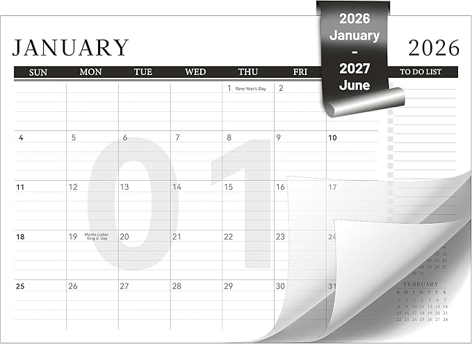 Yoment Desk Calendar Refill 2026-2027, Jan 2026-June 2027, Large 10"x16" Monthly Planner with to-do Lists 18 Months Calendar for Office School Home, Black