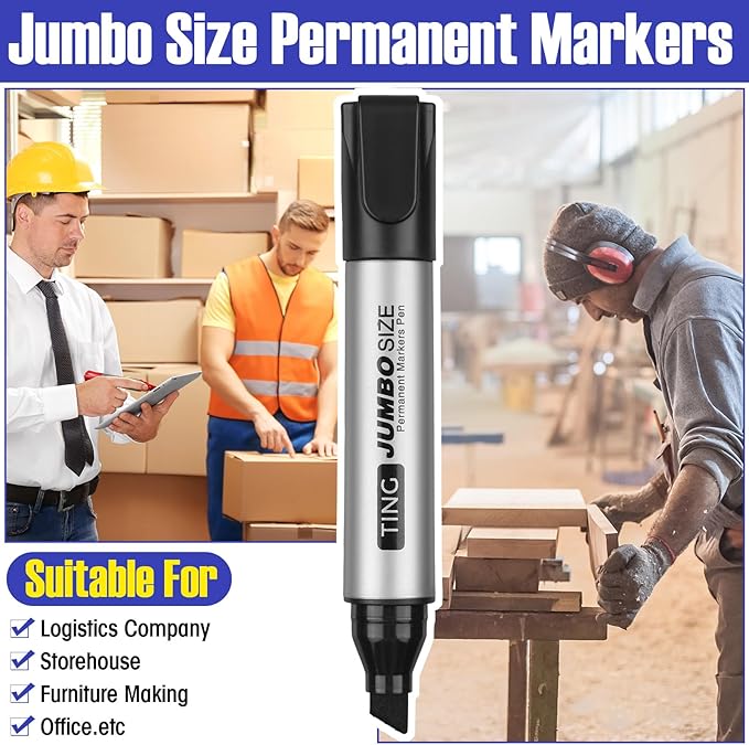 Fuutreo 32 Pcs Jumbo Permanent Markers Bulk Large Chisel Tip Permanent Markers Waterproof Jumbo Pens Quick Drying Office Supplies(Black, Green, Blue, Red)