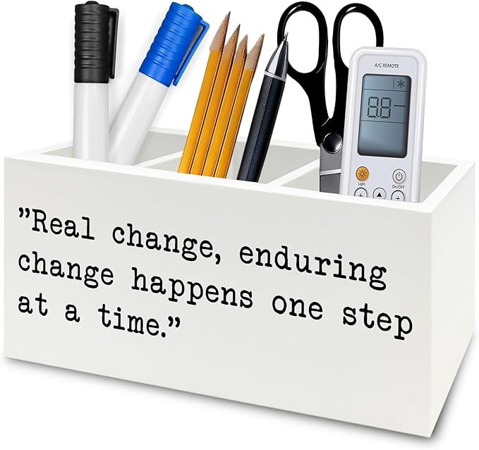 QZQE Inspirational Gifts Pen Pencil Holder Organizer for Desk, Inspirational Gifts for Women Men Wooden Box Signs Decorations for Home Office Desk Tabletop, Motivational Decor