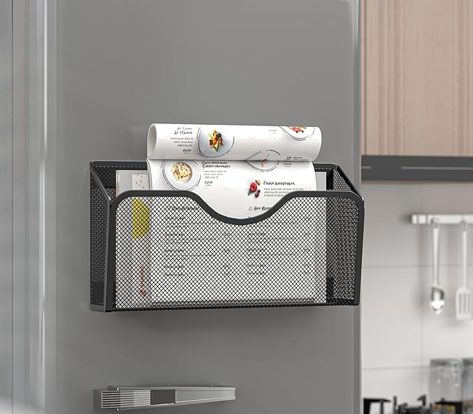 JANE EYRE Magnetic File Holder - 3PCS File Paper Mail Organizer No Drilling Magazine Paper Document Holder/Magnetic Hanging File Organizer for File Cabinets, Office, Whiteboard, BLACK