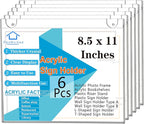 PecMuikee Acrylic Sign Holder 8.5x11 Horizontal, Wall Mount Acrylic Sign Holder and Plastic Paper Display Ad Frame bonus with 3M Tape and Mounting Screws for Restaurants, Office, Market, Store, 6 Pcs