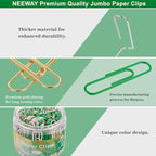 NEEWAY 200pcs Large Green Paper Clips, 2 Inch Jumbo Paper Clip, Ceative Colored Paperclips for Paperwork Office