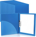 Teling 12 Pack Punchless Clamp Binder Folder 8.5 x 11 Inch Ringless Binder Holds with Pocket, Flexible Metal Clip and Poly Covers, 100 Letter Size Pages, for Work, School(Blue)