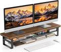 NestNeat Dual Monitor Stand, 35.4 Inch Monitor Stand Riser for 2 Monitors, 2 Tiers Wood Desk Shelf with Storage, Desktop Organizer Stand for Computer, Laptop, Printer, TV (Black Walnut, 35.4in)
