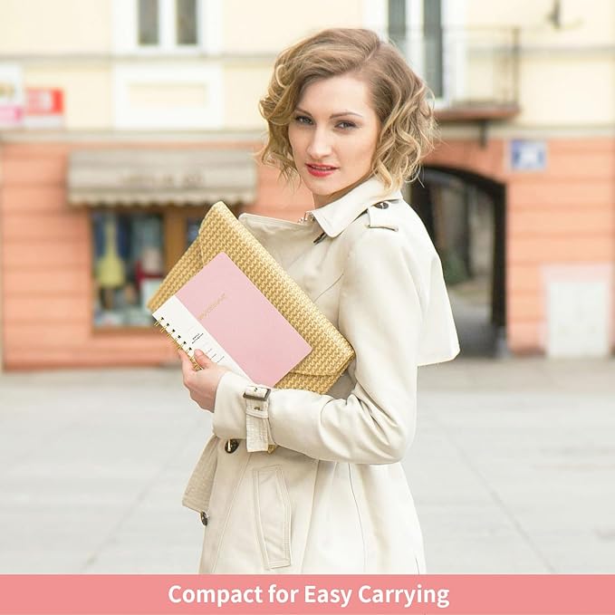 Spiral Notebook-5.75" x 8.125" College Ruled Journal with Inner Pockets and 160 Pages,PU Leather Cover Business Journal, Twin-Wire Binding Notebook Perfect for Office & Home School Supplies Light Pink