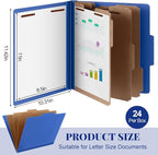 Skyygemm 24 Pcs Classification Folders Letter Size, 3 Divider Pressboard File Folder with Fasteners, Expanding File Organizer Bulk for School Teachers, Office Employee, Coworker, Staff (Dark Blue)