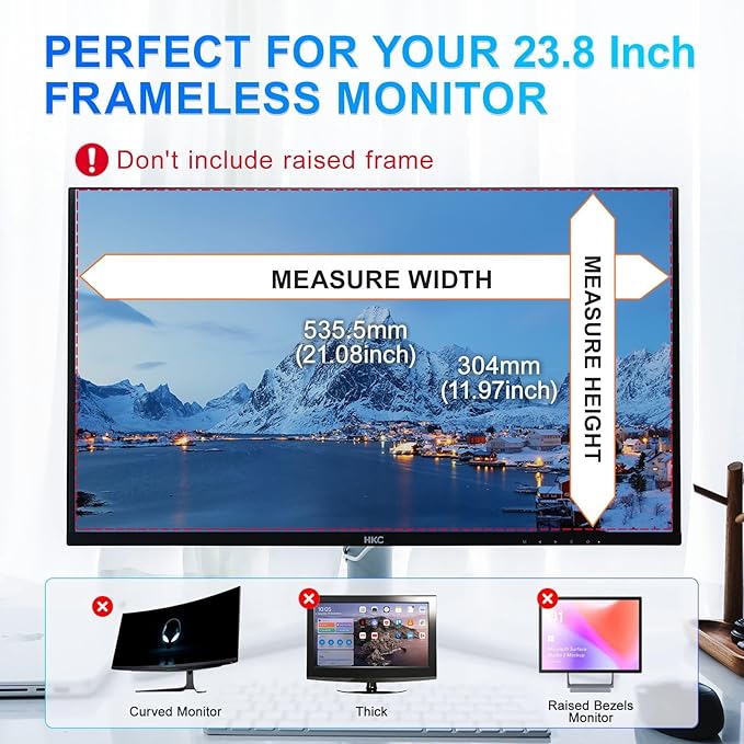 GUDTEKE Magnetic 23.8 Inch Privacy Screen for Computer Monitor 16:9 Aspect Ratio, Hanging Removable Anti-Blue/Glare Protector Film, Anti Spy Desktop Security Private Filter 23.8in
