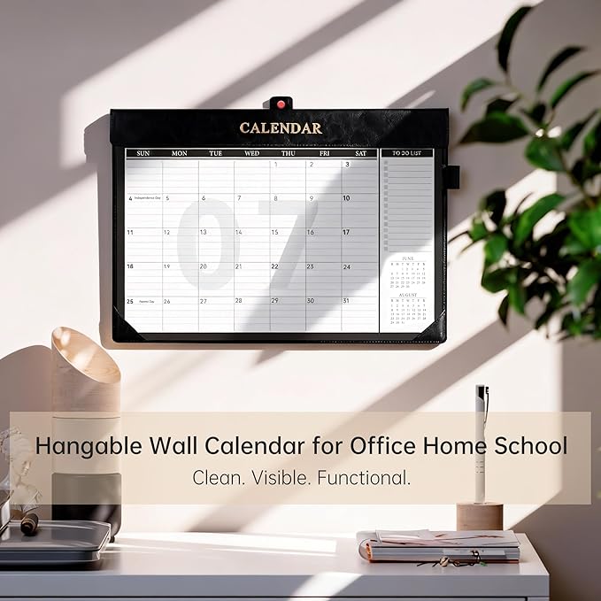 Yoment Desk Calendar 2026-2027, Jan 2026-Dec 2027, Large Desk Calendar with To-Do Lists, 24 Months Leather Desk Pad Wall Calendar with PVC Cover for Work Office School Home Women Men, 17 x 12, Black