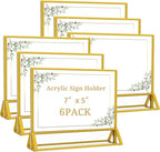 PPH-Sisy Clear Acrylic Sign Holder 7x 5 Horizontal Double Sided Gold Frame Flyer Holder for Wedding Table Number Menu Holder (6pcs)