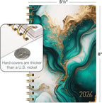HARDCOVER 2026 Planner, 5.5"x8": 14 Months (November 2025 - December 2026), Daily Weekly Monthly Planner, Yearly Agenda, Bookmark, Pocket Folder and Sticky Note Set (Teal Gold Marble)