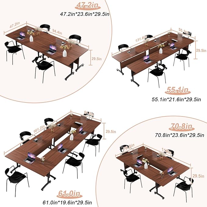 Conference Table Flip Top Mobile Conference Room Tables,Folding Conference Table with Wheels,Large Meeting Training Seminar Table Saving Space for Office Classroom(2D,61'')