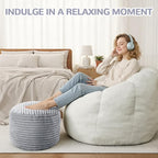 MeMoreCool Stuffed Round Pouf Ottoman Foot Rest, Soft Plush Floor Pouf Foot Stool, Corduray Footstool Footrest, Small Round Ottoman for Living Room Couch Sofa Chair, 20x15 Inch Grey