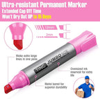 Fuutreo 10 Pack Jumbo Permanent Markers Bulk Large Chisel Tip Permanent Markers Quick Drying Waterproof Big Huge Poster Pens for Office, Logistics Company and More(Pink)